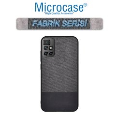Microcase Xiaomi Redmi 10 Prime Fabrik Serisi Kumaş ve Deri Desen Kılıf - Siyah