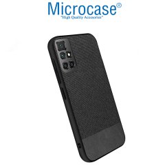 Microcase Xiaomi Redmi 10 Prime Fabrik Serisi Kumaş ve Deri Desen Kılıf - Siyah