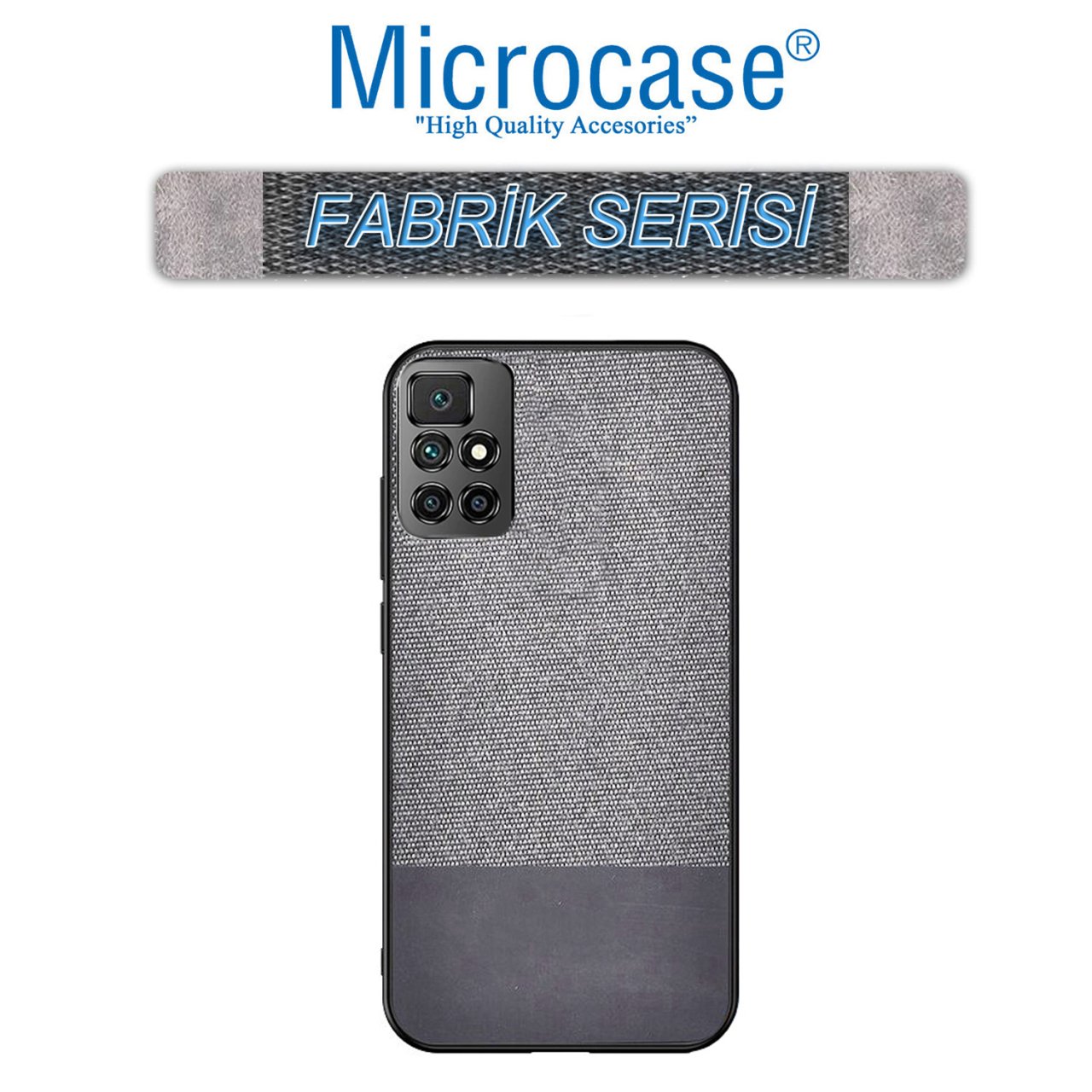 Microcase Xiaomi Redmi 10 Fabrik Serisi Kumaş ve Deri Desen Kılıf - Gri