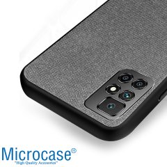 Microcase Xiaomi Redmi 10 Fabrik Serisi Kumaş ve Deri Desen Kılıf - Gri