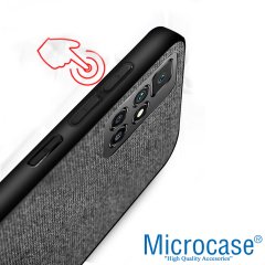 Microcase Xiaomi Redmi 10 Fabrik Serisi Kumaş ve Deri Desen Kılıf - Gri