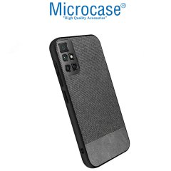 Microcase Xiaomi Redmi 10 Fabrik Serisi Kumaş ve Deri Desen Kılıf - Gri