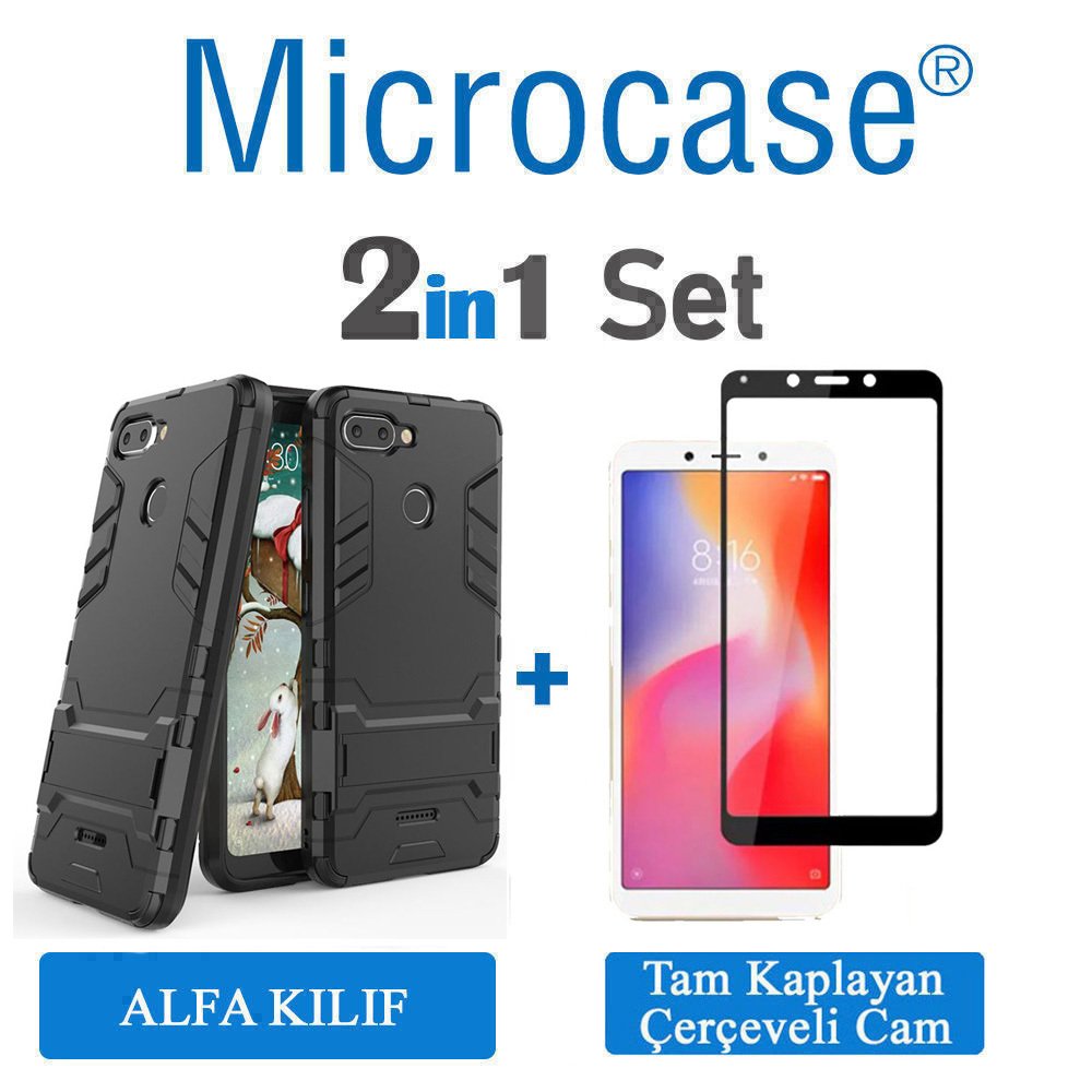 Xiaomi Redmi 6 Alfa Armor Kılıf + Tam Kaplayan Cam
