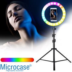 Microcase 26 cm YouTube İnstagram TikTok Selfie RGB LED Halka Işık + 2.1 mt Tripod + Bluetooth Kumanda AL2643