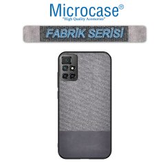 Microcase Xiaomi Redmi 10 Prime Fabrik Serisi Kumaş ve Deri Desen Kılıf - Gri