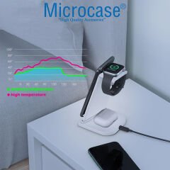 Microcase iPhone-Apple Watch-Airpods ile uyumlu 15W 3in1 Manyetik Kablosuz Şarj Standı - AL3697