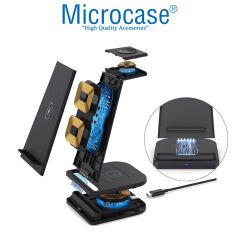 Microcase iPhone-Apple Watch-Airpods ile uyumlu 15W 3in1 Manyetik Kablosuz Şarj Standı - AL3697