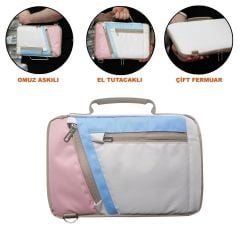 Microcase Samsung Tab S10 Ultra 14.6 inch Tabletler için Omuz Askılı El Tutacaklı Universal Sleeve Taşıma Çantası AL4346 Pembe Mavi Krem