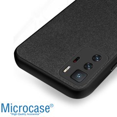 Microcase Xiaomi Poco X3 GT Fabrik Serisi Kumaş ve Deri Desen Kılıf - Siyah