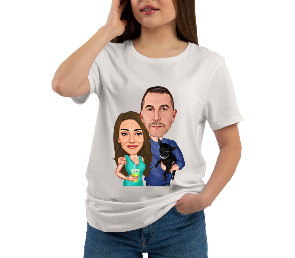 Hediyejest Couple Karikatür Tasarımlı Beyaz T-shirt