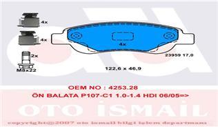 ÖN BALATA P107 06/05 P108 14 C1 1.0 1.4HDİ 6.05 1.0 1.2VTİ 14 TOYOTA AYGO 1.0 1.4 HDİ 7.05