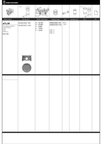 PİSTON SEGMAN 1 RİKEN 71 STANDART İ10 1.2 16V-İ20 1.2 16V G4LA 87-71176 STD