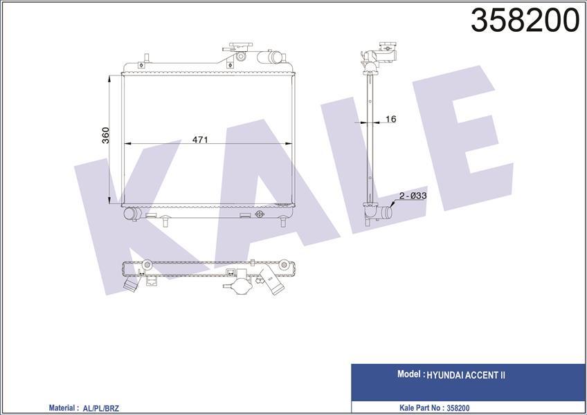 RADYATÖR ACCENT ADMIRE 1.5 CRDI 02-05 MEK AC KLİMASIZ AL/PL/BRZ 360x471x16