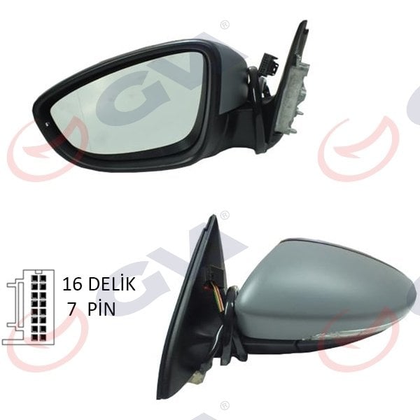 DIŞ DİKİZ AYNASI SOL JETTA 11 ELEKTRİKLİ ISITMALI SİNYALLİ ASTARLI ASFERİK 7 FİŞ VM-6381EHPAL