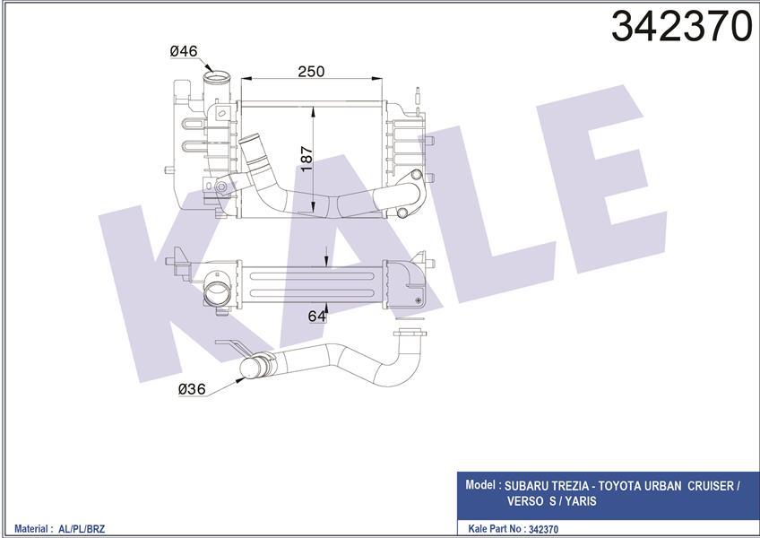 TURBO RADYATÖRÜ INTERCOOLER TOYOTA TREZIA-URBAN CRUISER-VERSO S AL-PL-BRZ