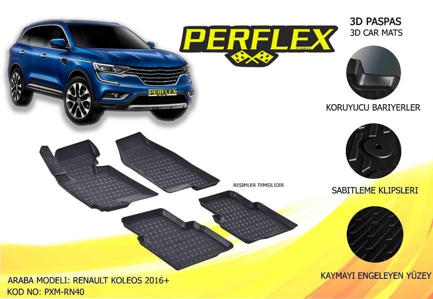 PERFLEX 3D X-MAT HAVUZLU PASPAS ÇEŞİTLERİ SİYAH RENAULT KOLEOS 2016 3D X-MAT 5 PCS