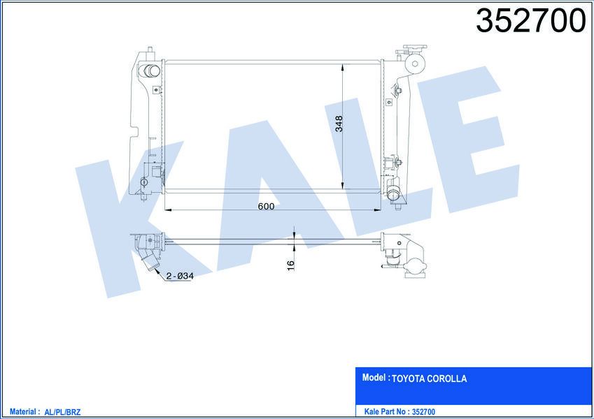 x RADYATÖR COROLLA 1.4/1.6 VVTİ OTOMATİK AL/PL/BRZ 600x355x16