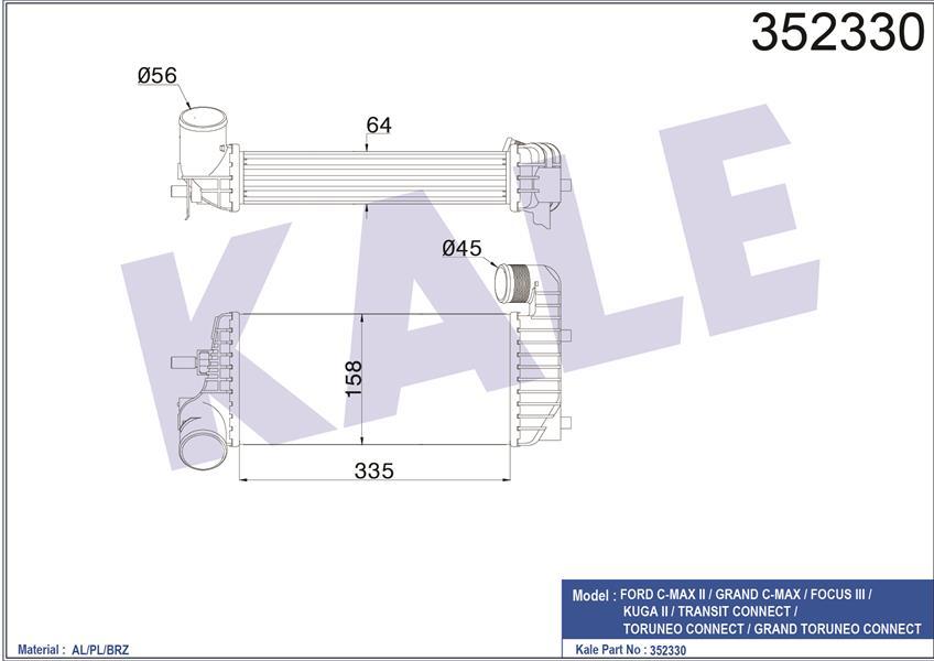 TURBO RADYATÖRÜ INTERCOOLER C-MAX 2-GRAND C-MAX-FOCUS 3-KUGA 2-TRANSIT CONNECT 1.5 TDCI 11