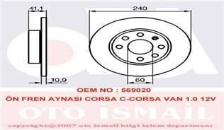 ÖN FREN AYNASI CORSA C 1.0-1.2 16V 01 11 240x11x4DL DOLU