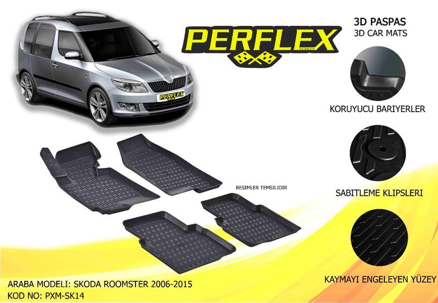 PERFLEX 3D X-MAT HAVUZLU PASPAS ÇEŞİTLERİ SİYAH SKODA ROOMSTER 2006-2015 3D X-MAT 5 PCS