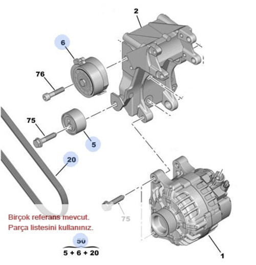 ALTERNATÖR GERGİ KİTİ PARTNER-EXPERT-BERLINGO-JUMPY 2.0 HDI-SCUDO 2.0 JTD 00-06