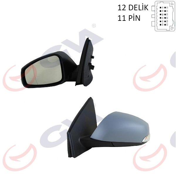 DIŞ DİKİZ AYNASI SOL MEGANE-FLUENCE 08 ELEKTRİKLİ ISITMALI SİNYALLİ KATLANIR SENSÖRLÜ ISITMALI ASTARLI ASFERİK 11 FİŞ VM-6138EBSAL