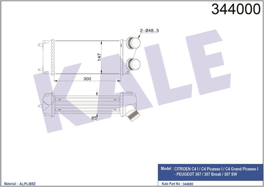 TURBO RADYATÖRÜ INTERCOOLER C4-C4 PICASSO-P307-P307 SW AL/PL/BRZ 300x147x85