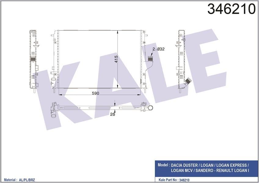 RADYATÖR DACIA DUSTER 10=> LOGAN 05=> 1.5 DCİ (Mek.Şanz. / AC+) (AL/PL/BRZ)