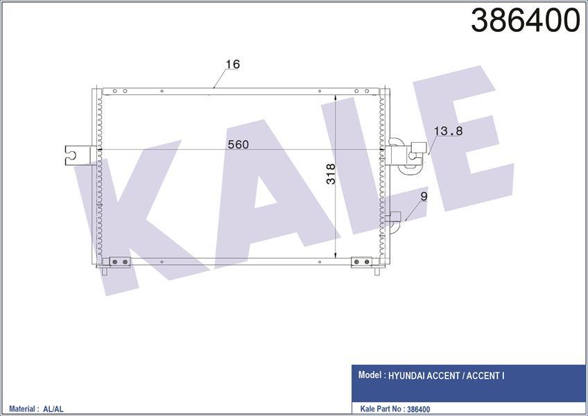 KLİMA KONDENSERİ ACCENT I AL/AL 565x318x16