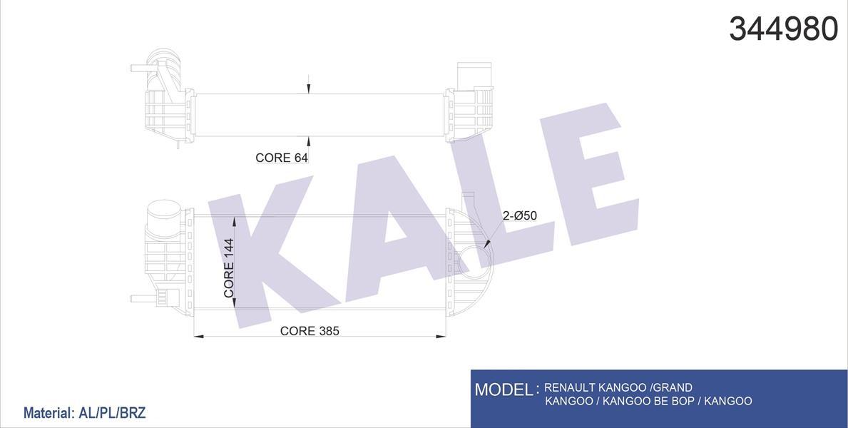 TURBO RADYATÖRÜ INTERCOOLER KANGOO 1.5 DCİ 08 385x143x64 AL/PL/BRZ