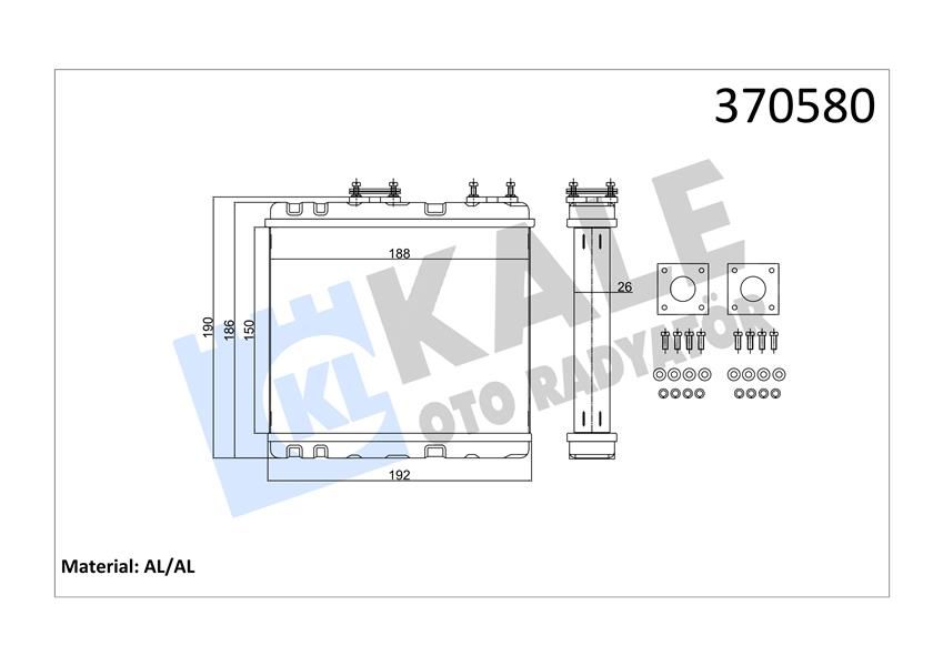 KALORİFER RADYATÖRÜ NISSAN ALMERA 1.4 1.6 95-00 PRIMERA-SUNNY 1.6 2.0 90 SUBARU LEGACY 1.8 2.0 2.2 89-94 BORUSUZ-CONTA CİVATA İLAVELİ BRAZING AL-AL 150x188x26 2714085E00-271401