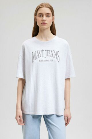 Mavi Jeans Baskılı Lıght Gri Melanj Erkek Tişört 1612415-87033