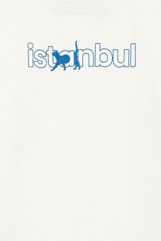 Mavi İstanbul Kedi Baskılı Kırık Beyaz Çocuk Tişört 7610195-70057