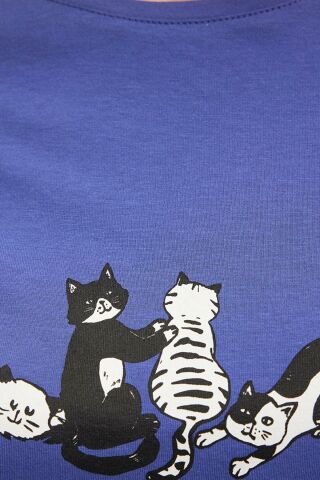 Mavi Kedi Baskılı Grafik Kadın Tişört 1612208-70908