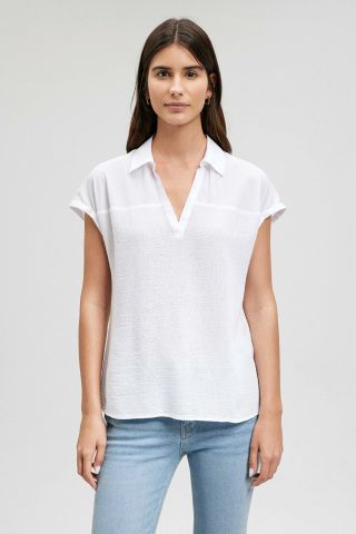 Mavi Yaka Beyaz Kadın Bluz 1210801-620