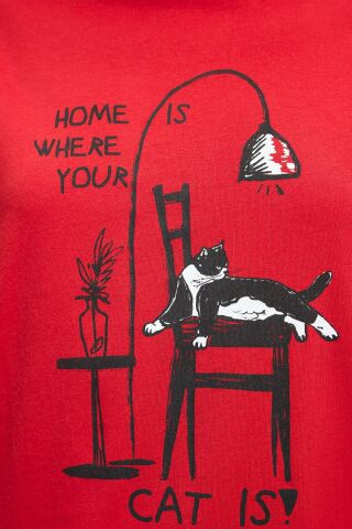 Mavi Kedi Baskılı Acı Kırmızı Kadın Tişört 1612390-82054
