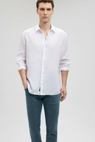 Mavi Uzun Kol Beyaz Erkek Gömlek 0210492-620