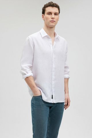 Mavi Uzun Kol Beyaz Erkek Gömlek 0210492-620