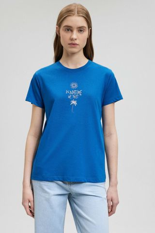Mavi Beach Baskılı Saks Mavi Kadın Tişört 1612400-70894