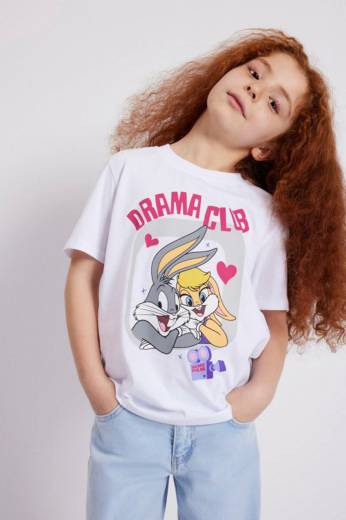 Mavi Lola Bunny Baskılı Beyaz Çocuk Tişört 7610159-620