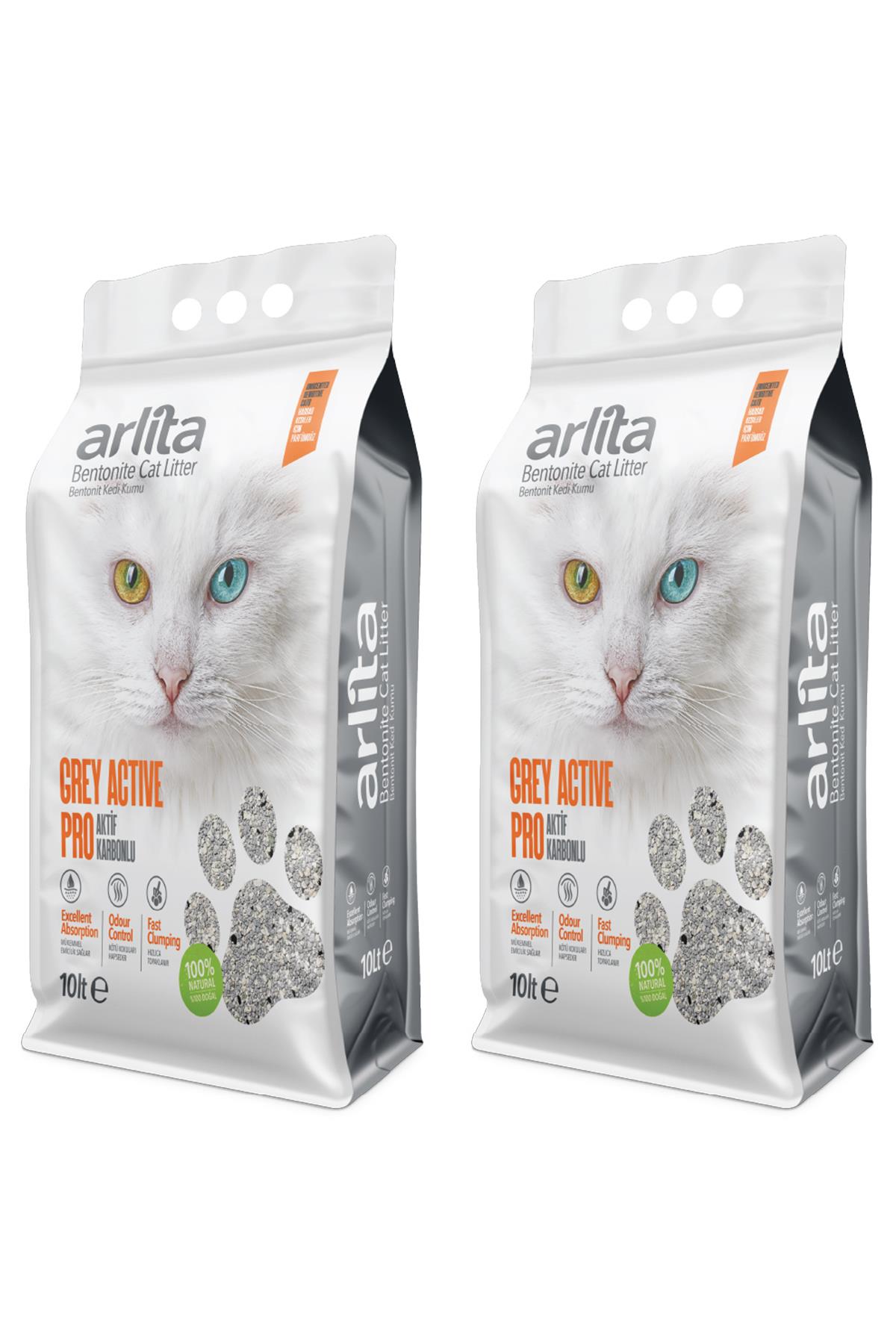 Arlita Grey Actıve Pro Aktif Karbonlu Parfümsüz İnce Tane Topaklanan Koku Hapseden  2x10 L 2 Adet 10 Litre  Kedi Kumu