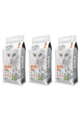 Arlita Grey Actıve Pro Aktif Karbonlu Parfümsüz İnce Tane Topaklanan Koku Hapseden  3x10 L 3 Adet 10 Litre  Kedi Kumu