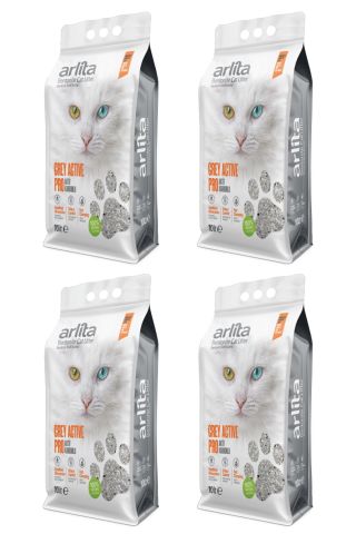 Arlita Grey Actıve Pro Aktif Karbonlu Parfümsüz İnce Tane Topaklanan Koku Hapseden  4x10 L 4 Adet 10 Litre  Kedi Kumu