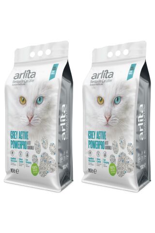 Arlita Grey Actıve PowerPro Aktif Karbonlu Fresh Kokulu İnce Taneli Topaklanan 2x10 L 2 Adet  Kedi Kumu