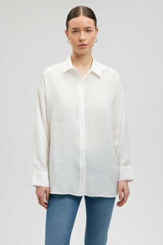 Mavi Uzun Kol Kırık Beyaz Kadın Gömlek 1210769-34519
