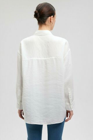 Mavi Uzun Kol Kırık Beyaz Kadın Gömlek 1210769-34519