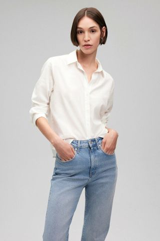 Mavi Uzun Kollu Kırık Beyaz Kadın Gömlek 1210690-70057