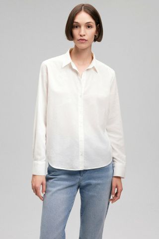 Mavi Uzun Kollu Kırık Beyaz Kadın Gömlek 1210690-70057