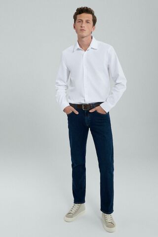 Mavi Uzun Kol Beyaz Erkek Gömlek 0210944-620