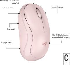 Logitech M240 Sessiz Kompakt Kablosuz Bluetooth Mouse - Pembe 910-007121